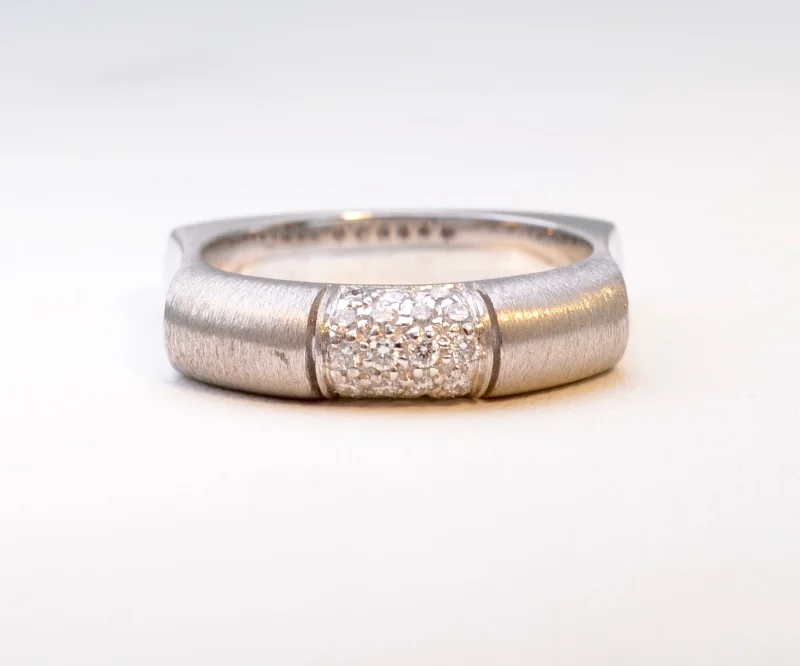 Wide geometric rings-Satin Finish Diamond Pave Band