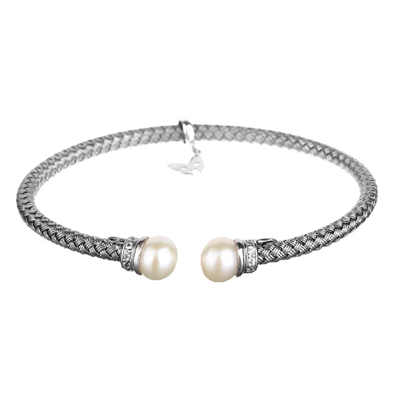 Light bead bangles-Oxidised Pearl Bracelet