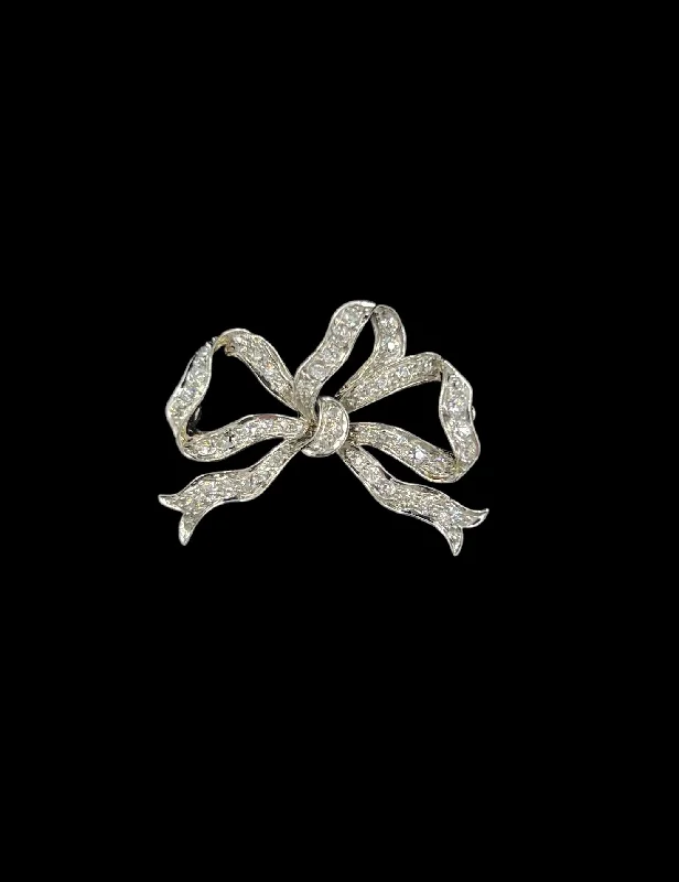 Birch grain brooch-Tiffany Edwardian Old Mine Cut Diamond Platinum And 18k Gold Bow Brooch Circa 1910