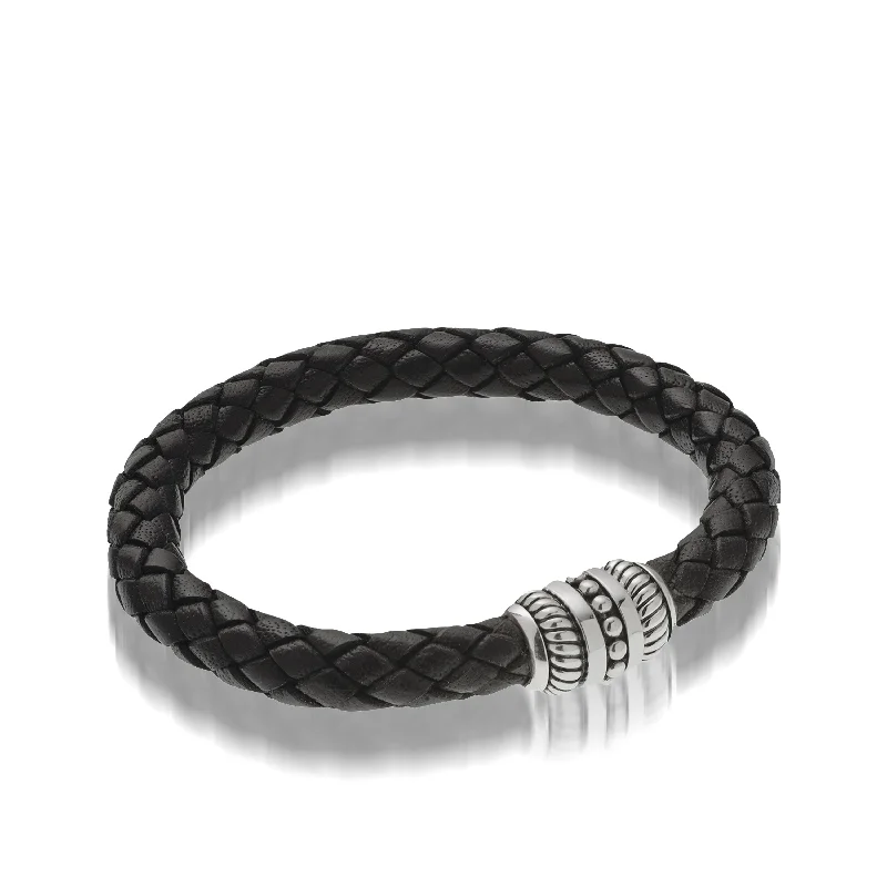 Linen cord bangles-Apollo Black Leather Bracelet