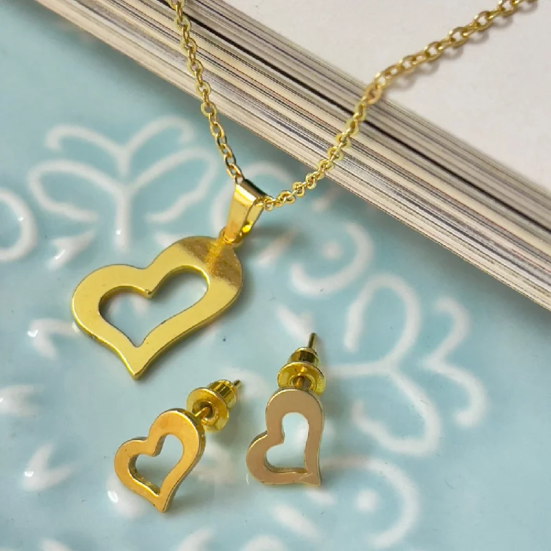 Sleek stud earrings-SET OF TWO HEART GOLD-TONED PENDANT NECKLACE & EARRINGS SET