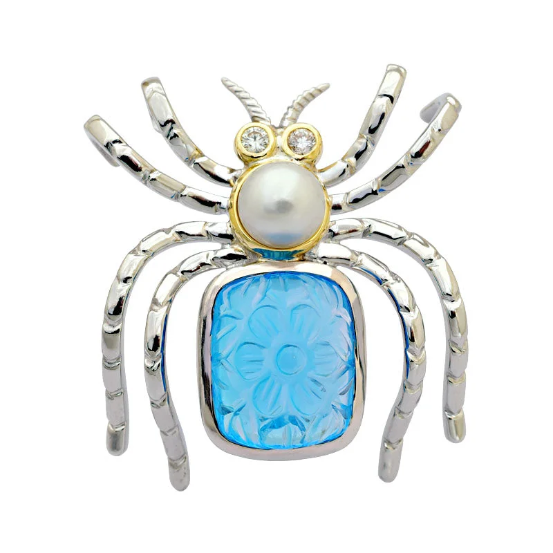 Light accent brooch-Brooch-Blue Topaz, South Sea Pearl and Diamond