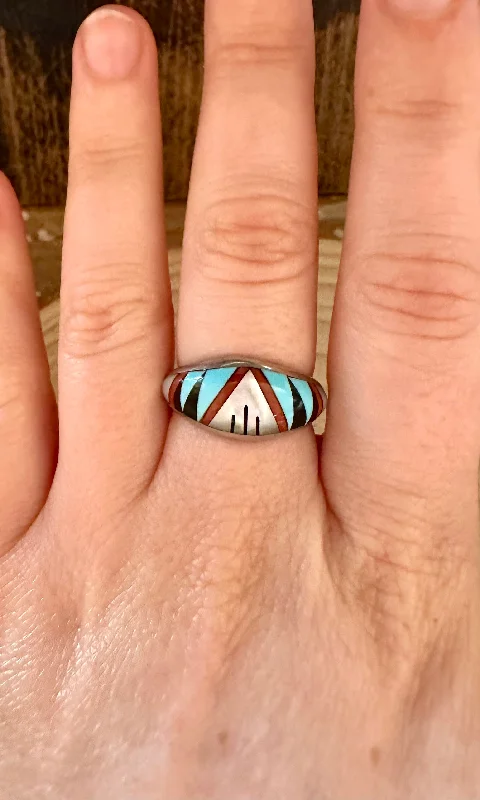 Thin frame rings-ZUNI ABALONE Micro Inlay Ring • Size 8 1/2