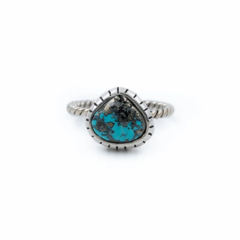 Dual-metal rings-Pear Morenci Turquoise Ring