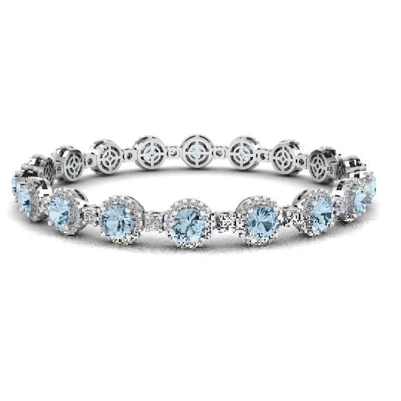 Joy charm bangles-Round Brilliant Shape 8.5 Carat Aquamarine Featuring Diamond Halo Bracelet BRHARBA