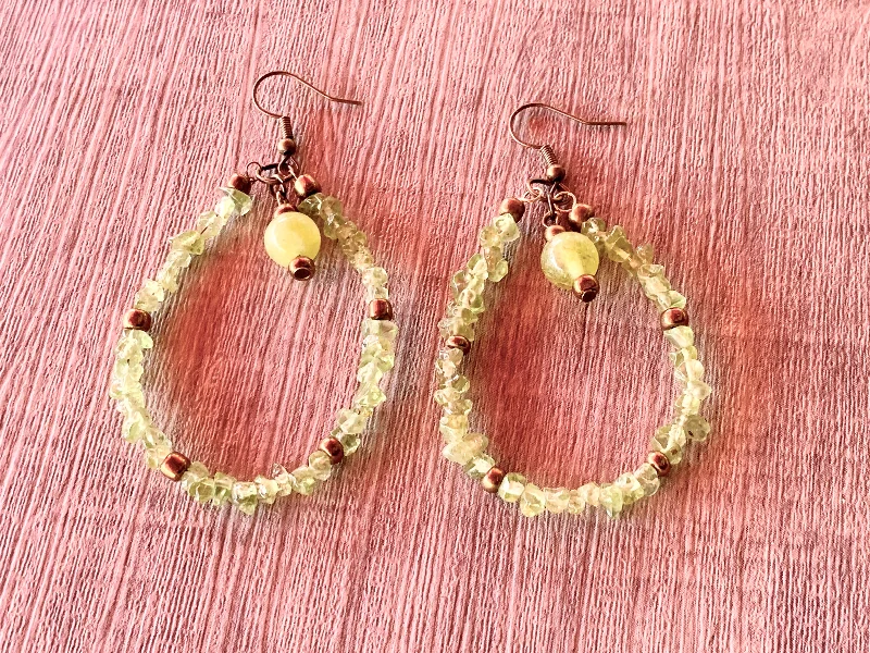 Agate drop earrings-Marla Handmade Peridot Teardrop Hoop Earrings