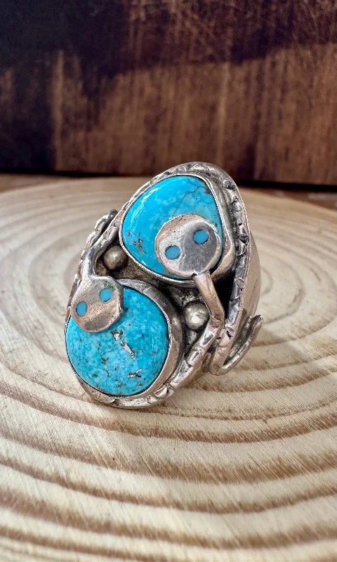 Coiled cord rings-SLITHER ON Zuni Silver and Turquoise Ring • Size 11