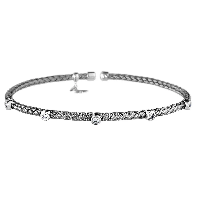 Plaited knot bangles-Oxidised Bracelet 5 CZ