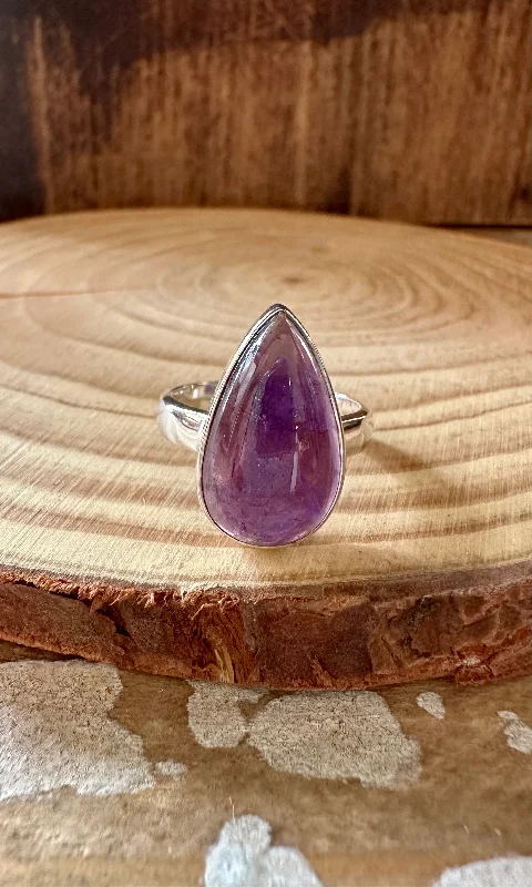 Stellar stone rings-SLIM TEARDROP Amethyst Sterling Silver Ring • Size 7