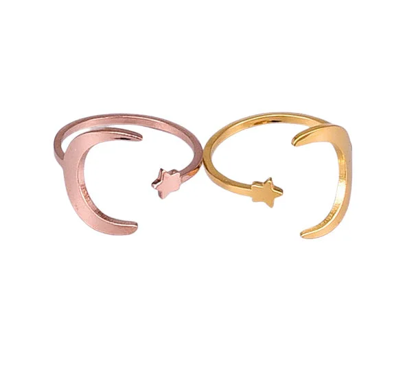 Astro birthstone rings-Gold or Rose Gold Moon & Star Ring