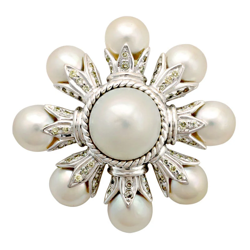 Radiant star brooch-Brooch-South Sea Pearl and Diamond