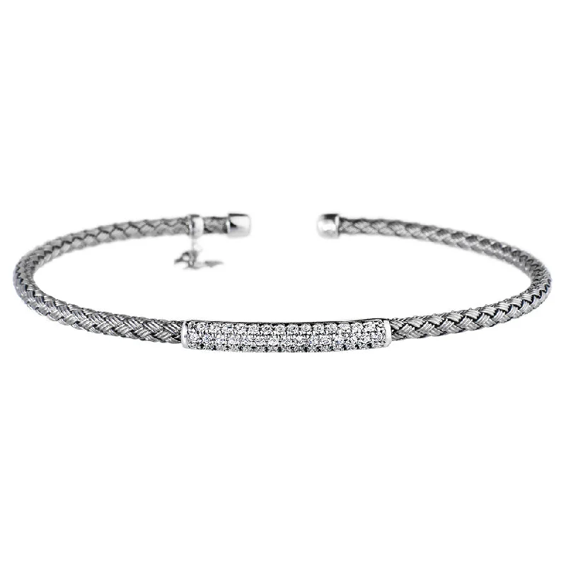 Elastic thread bangles-Oxidised Bracelet CZ Bar