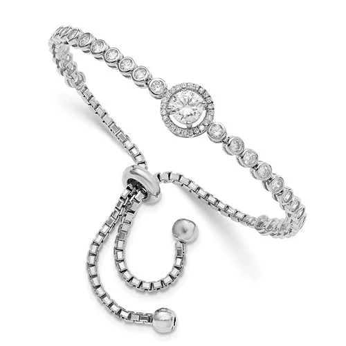 Loop charm bangles-Sterling Silver CZ Adjustable Bracelet