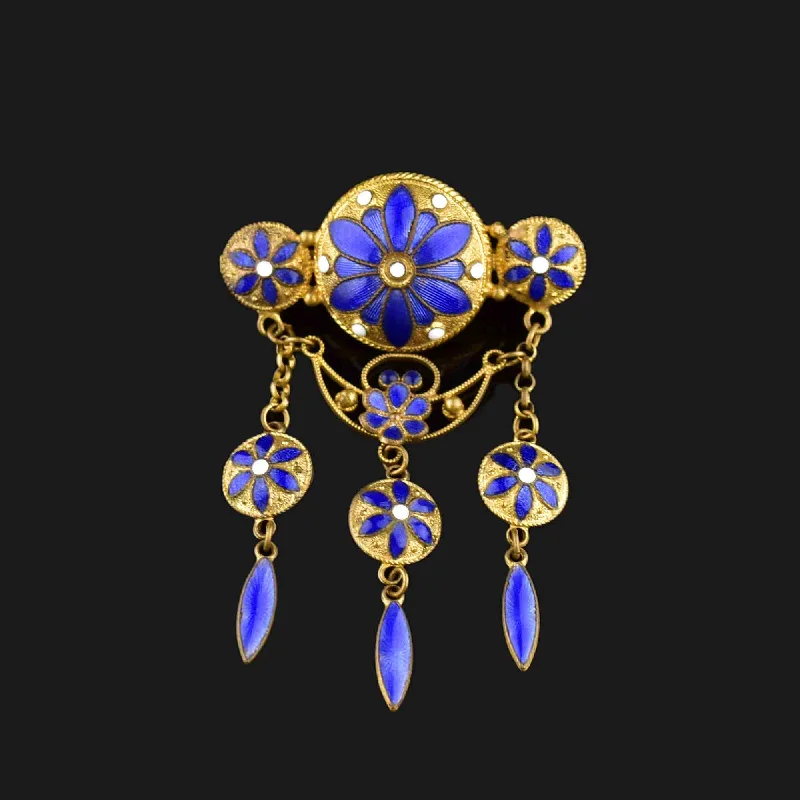 Faith charm brooch-Vintage Blue Enamel Floral Art Nouveau Brooch