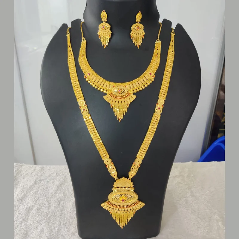 Baroque pearl necklaces-Pari Art Jewellery Forming Gold Double Necklace Set