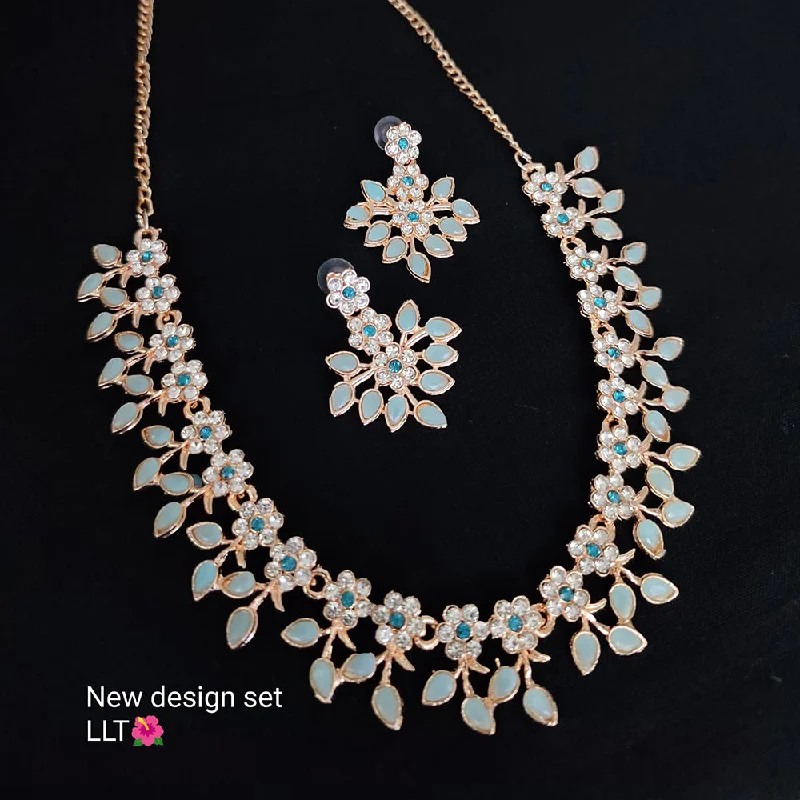 Solid link necklaces-Lucentarts Jewellery Gold Plated Flower Leaf Necklace Set