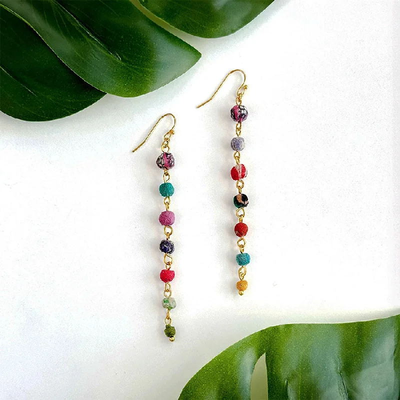 Fine triangle earrings-Recycled Sari Delicate Dangles, India