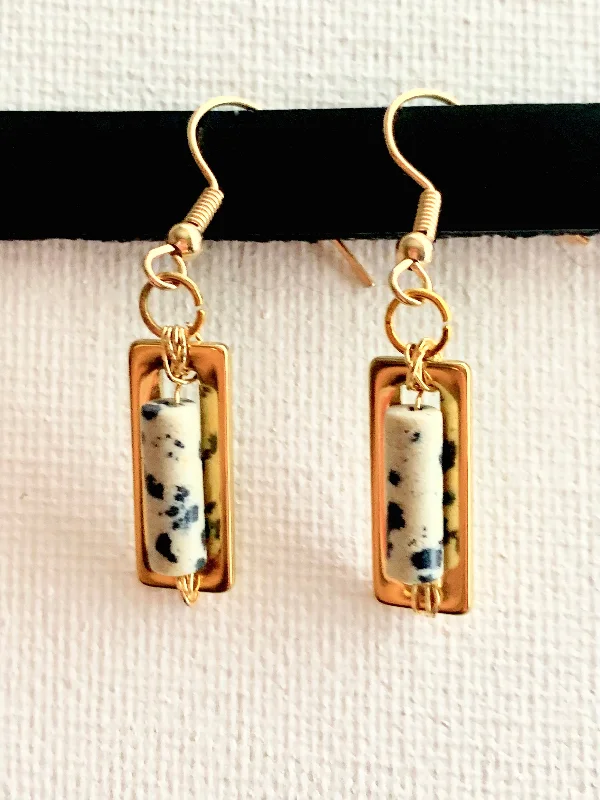 Thick stud earrings-Cookie Handmade Dalmatian Jasper Earrings