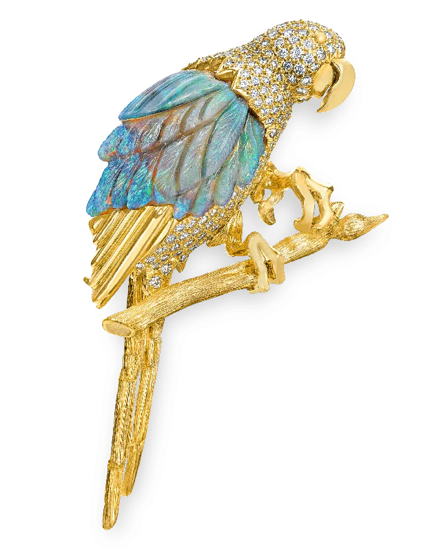 Pink quartz brooch-Henry Dunay Opal Bird Brooch, 21.69 Carats