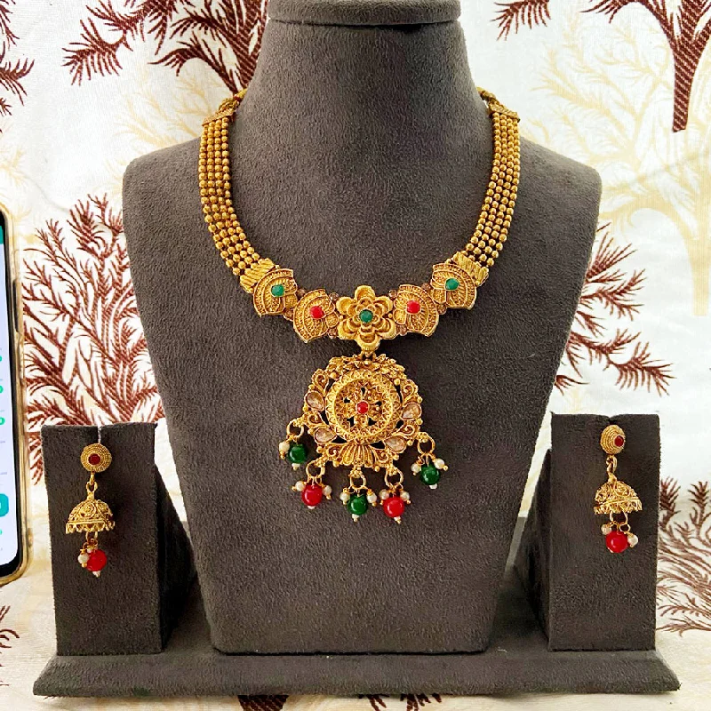 Twisted knot necklaces-India Art Gold Plated Pota Stone And Beads Necklace Set