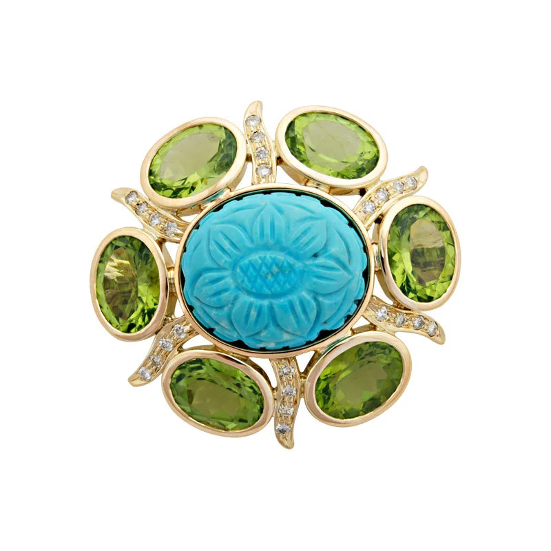 Custom name brooch-Brooch-Turquoise, Peridot and Diamond