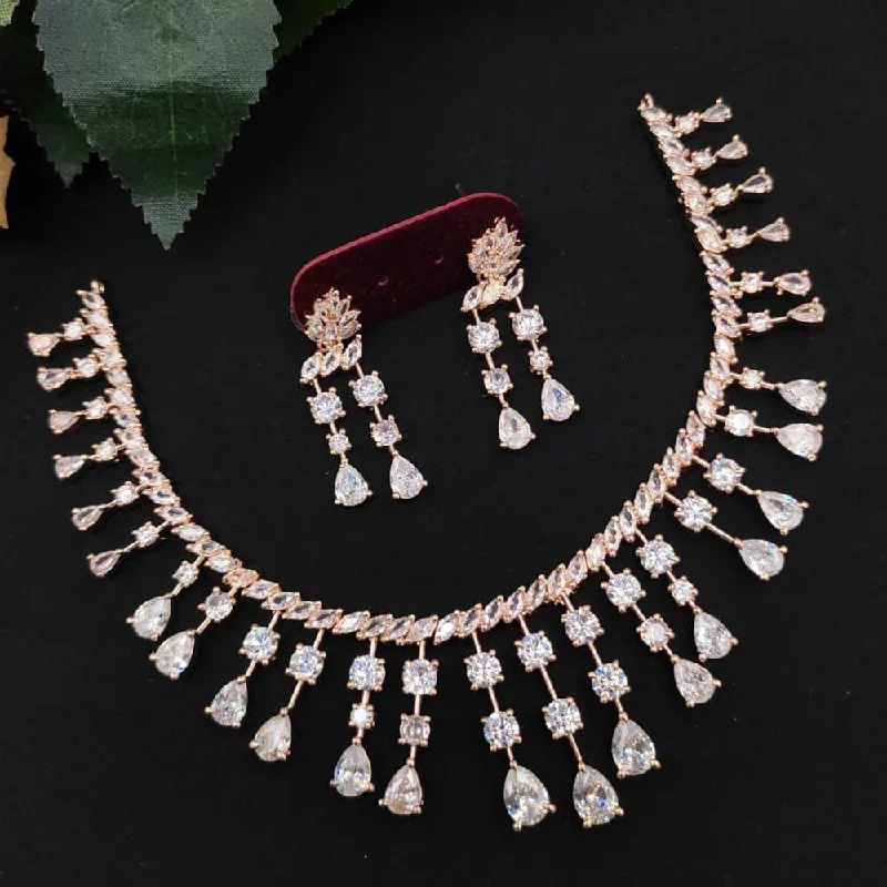 Soft silk necklaces-Manisha Jewellery Rose Gold Plated AD Necklace Set