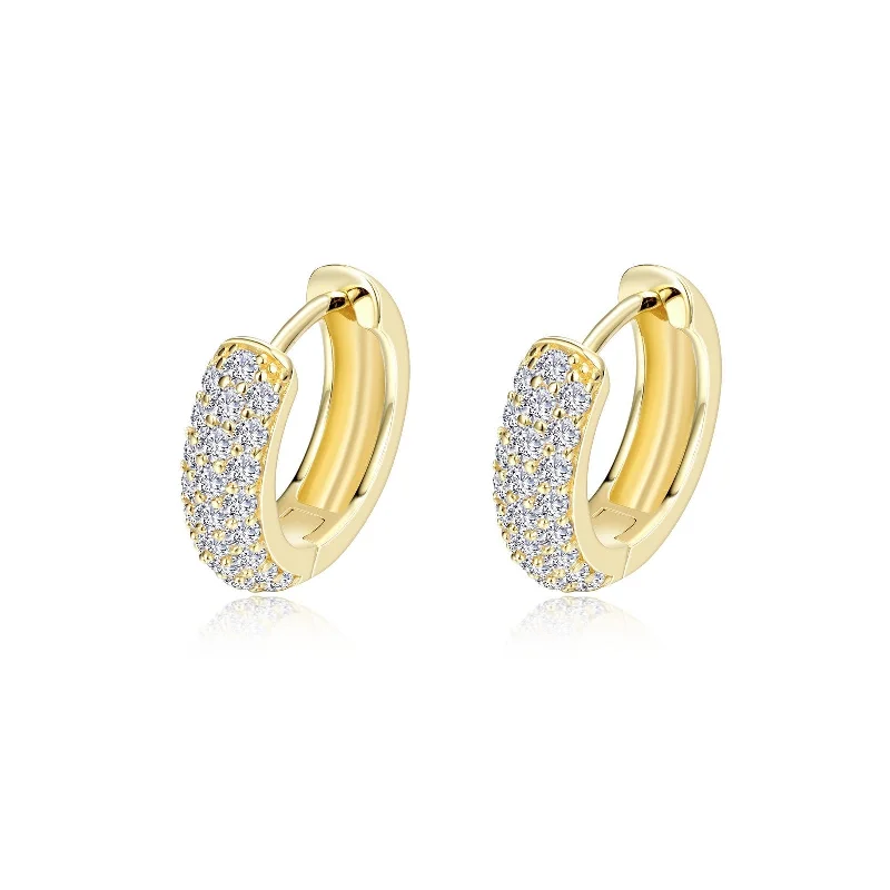 Trekker feather earrings-Lafonn Simulated Diamond 3 Row Huggie Hoop Earrings E0199CLG