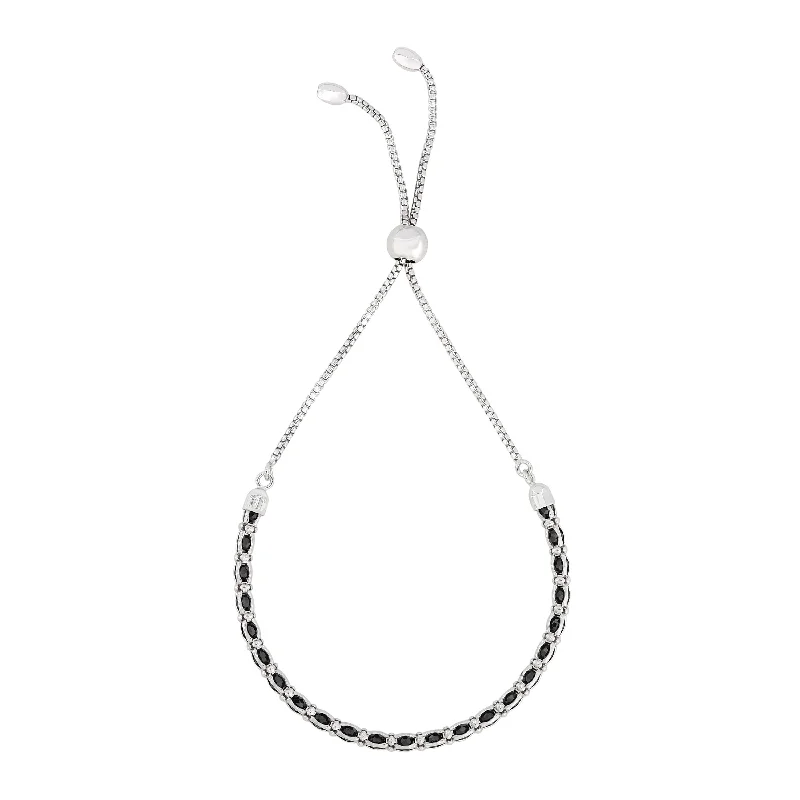 Layered link bangles-Sterling Silver Black CZ Bolo Bracelet