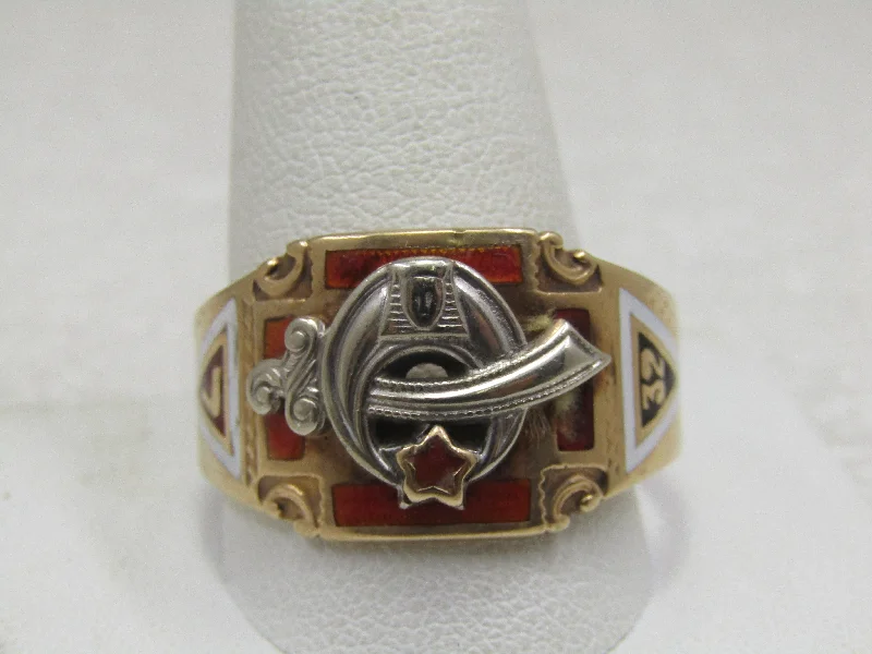 Baroque pearl rings-Vintage 10kt Enameled Shriner's Masonic Ring, Sz. 14, Signed