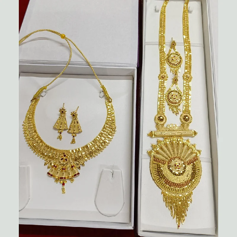 Flat knot necklaces-Pari Art Jewellery Forming Gold Double Necklace Set