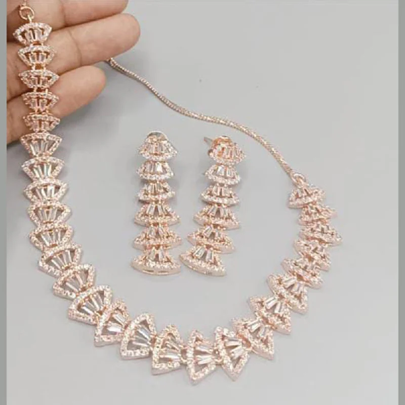 Tarnished silver necklaces-Manisha Jewellery Rose Gold Plated AD Necklace Set