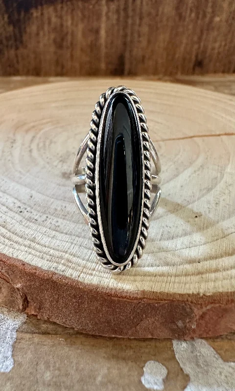 Custom name rings-BLACK ONYX DROPLET Silver Ring • Multiple Sizes