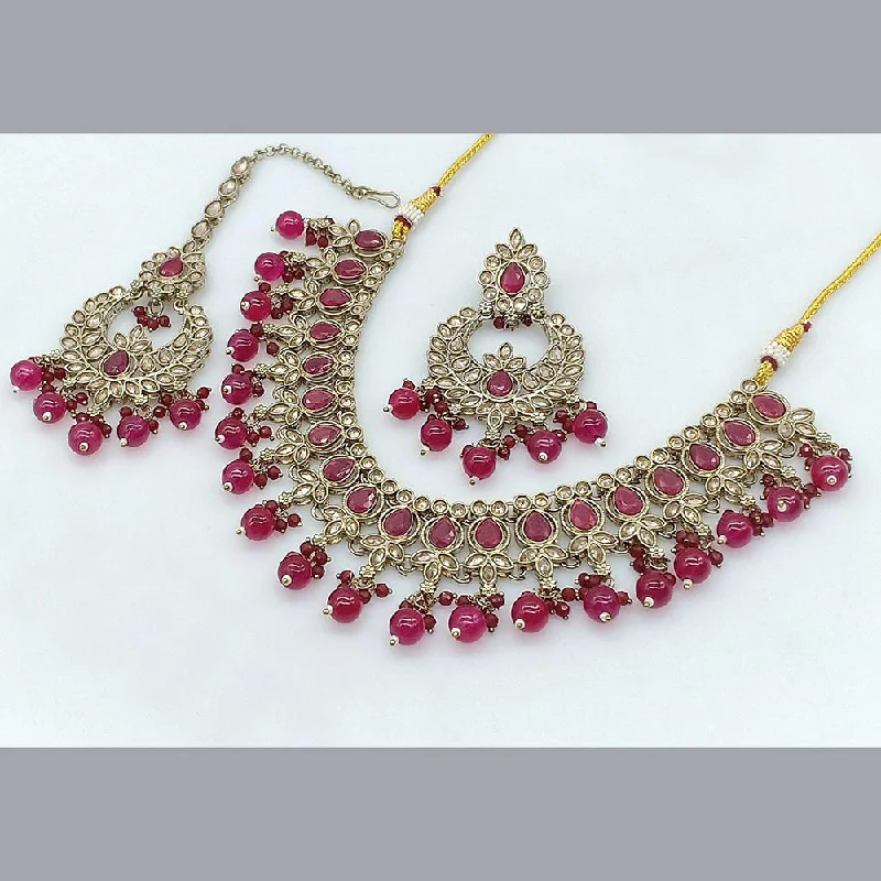 Lily flower necklaces-Pooja Bangles Gold Plated Crystal Stone Necklace Set