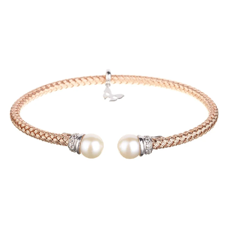 Worn bronze bangles-Rose Gold Pearl Bracelet