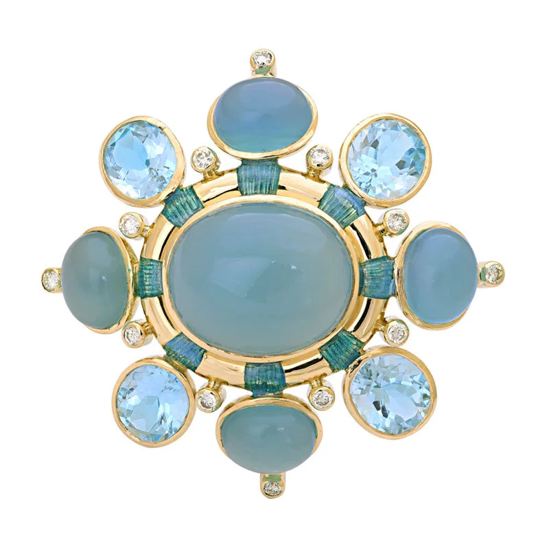 Dusk gothic brooch-Brooch- Chalcedony, Blue Topaz and Diamond (Enamel)