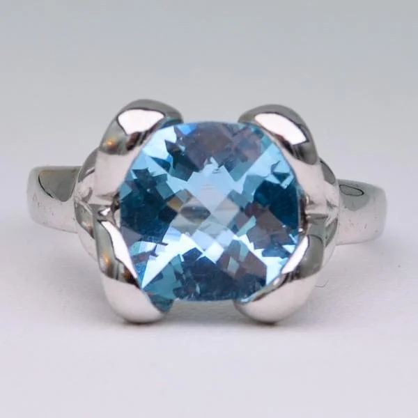 Heavy stone rings-14K white gold, criss-cross cut cushion shaped Blue Topaz Ring