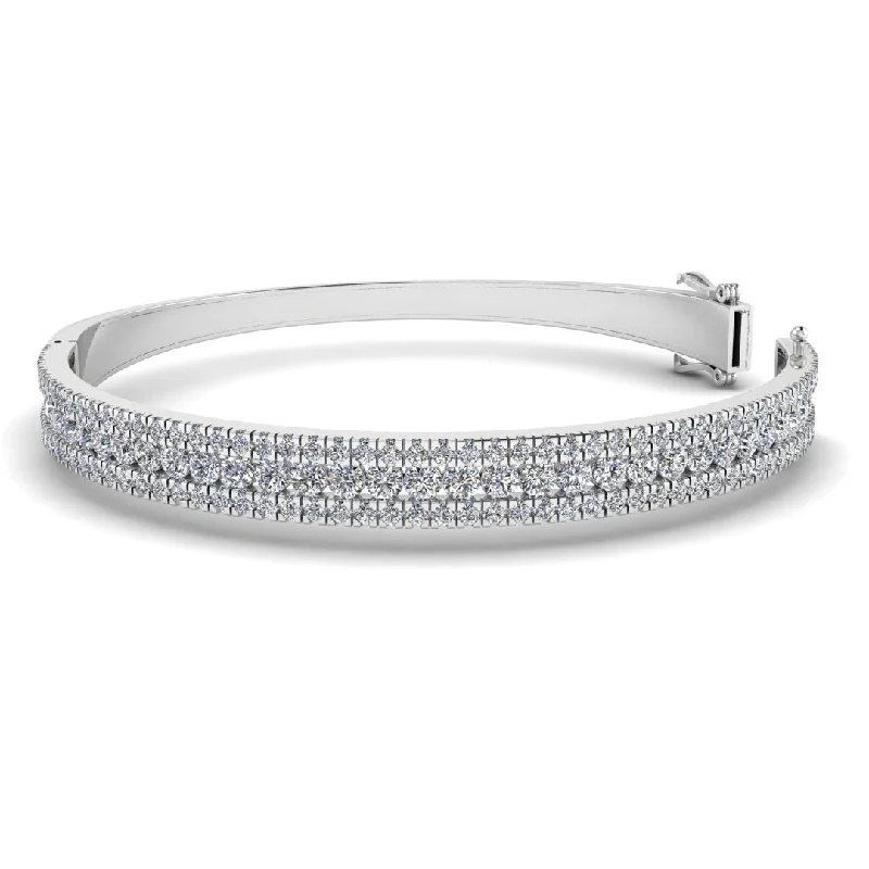 Sleek link bangles-Round Brilliant 4.05 Carat Diamond 3 Rows Bangle BAN1D