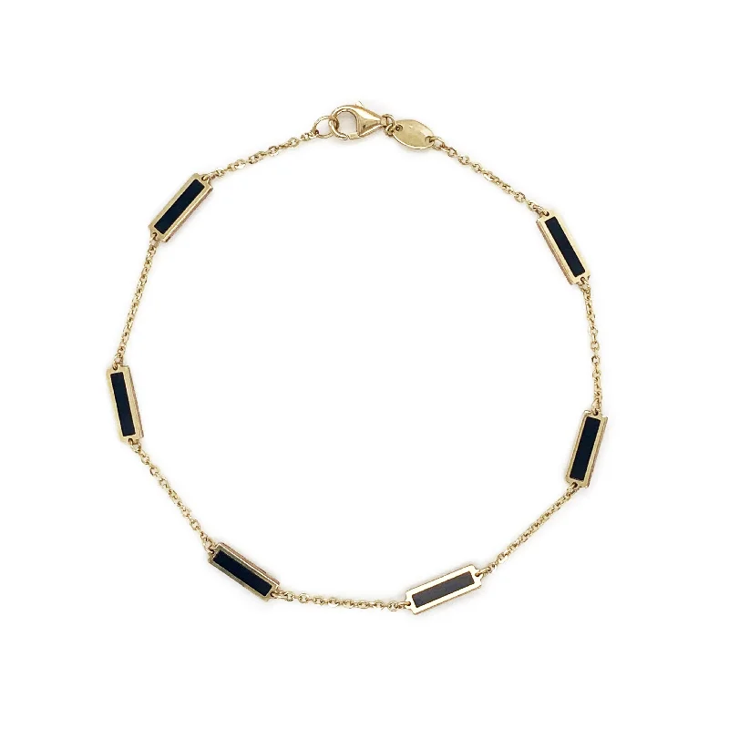 Fine dot bangles-14k Gold & Onyx Bar Station Bracelet