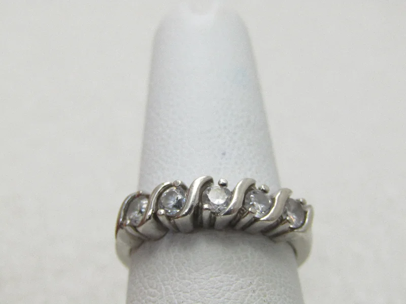 Plaited design rings-Vintage Sterling Silver CZ Band Ring, Sz. 7, 3.12 gr.