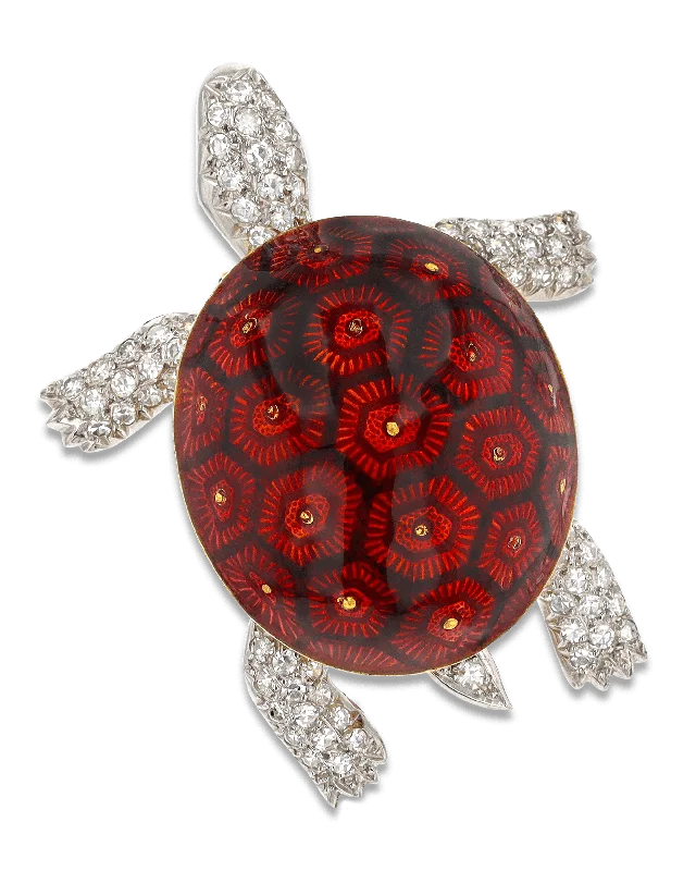 Polished stone brooch-Boucheron Enamel and Diamond Turtle Brooch