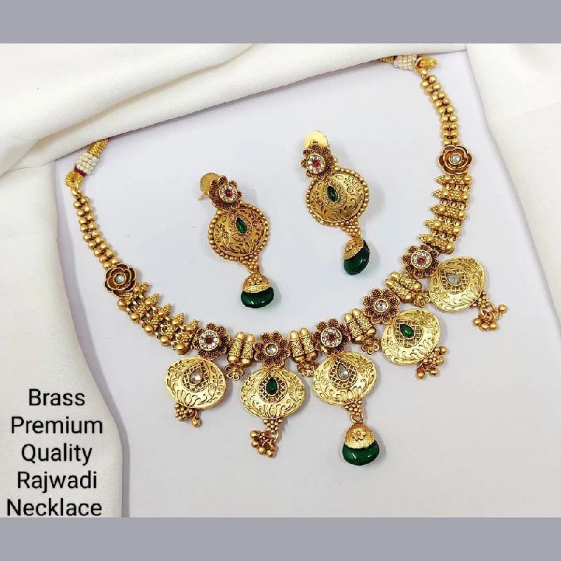 Emerald drop necklaces-Manisha Jewellery Gold Plated Pota Stone Necklace Set