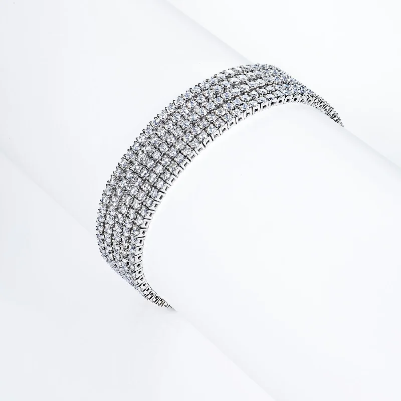 Tight clasp bangles-Alayna 15 Carats Round Brilliant 5 Row Diamond Tennis Bracelet in 14k White Gold