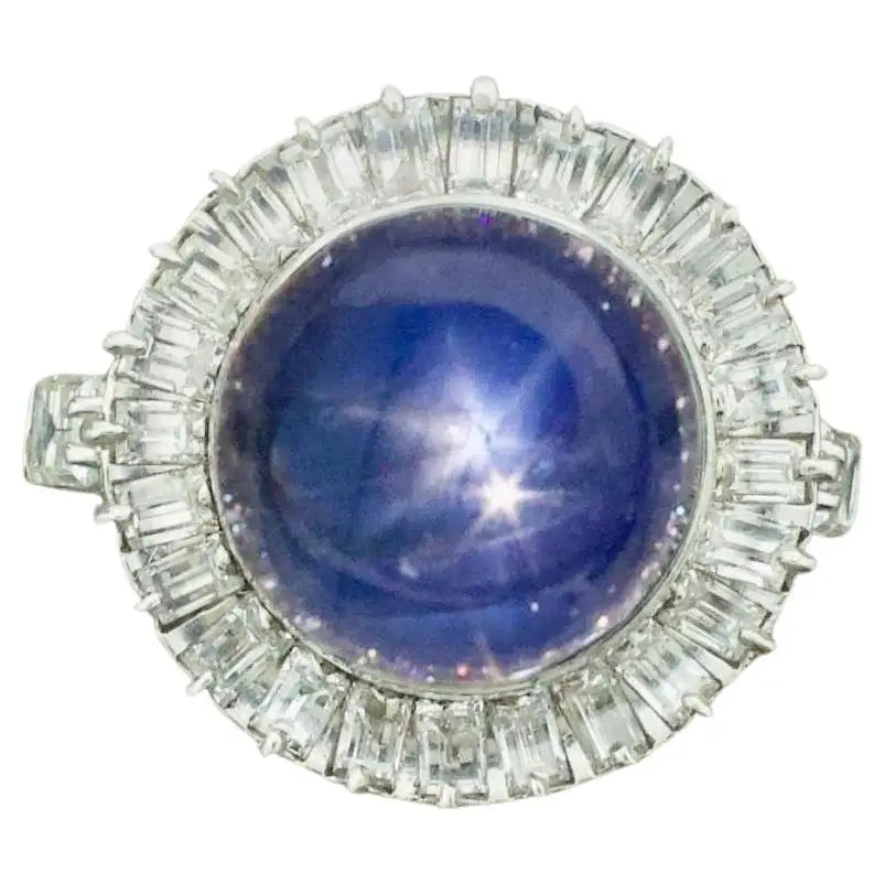 Topaz rings-Blue Star Sapphire and Diamond Ring in Platinum circa 1950's