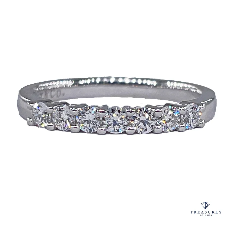 Sleek modern rings-TIFFANY & Co Authentic Embrace with a Half Circle of 7 Diamonds Forever Platinum Ring Pt950