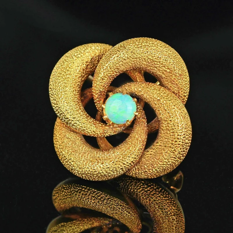 Bead trim brooch-Antique 18K Gold Lovers Knot Opal Brooch Pendant