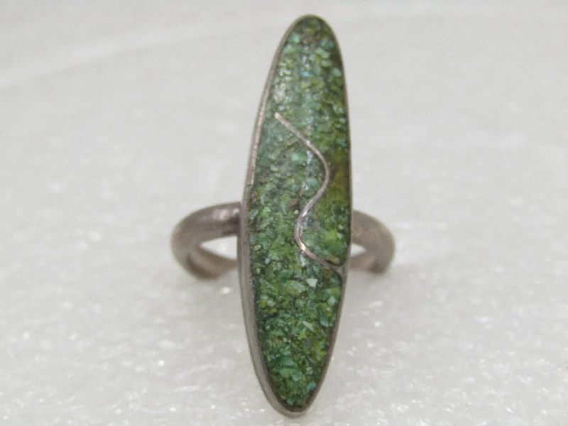 Sapphire gem rings-Vintage Sterling Southwestern Green Turquoise Chip Ring, Sz. 7