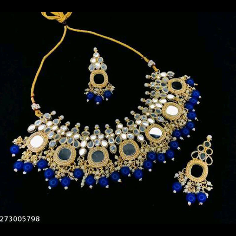 Sleek gem necklaces-Shree Chamunda Jewellers Gold Plated Mirror Necklace Set