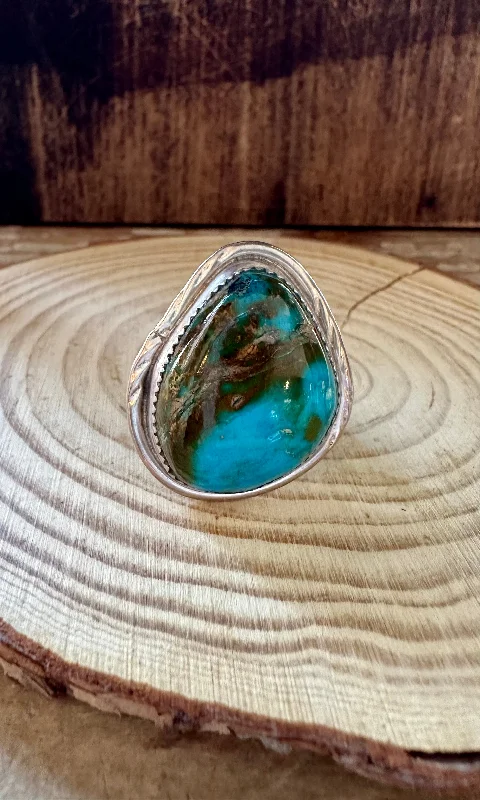 Smooth stone rings-CHUNKY TURQUOISE and Sterling Silver Ring • Size 12