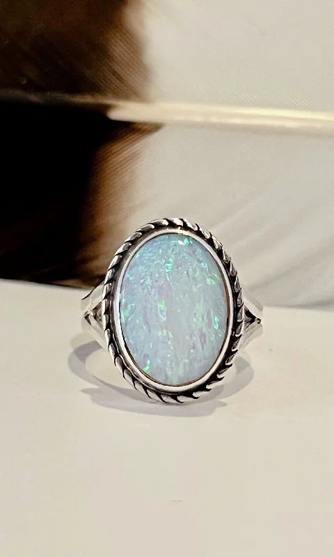 Antique bronze rings-WHAT A GEM Sterling Silver and Lab Opal Ring • Size 5 1/2