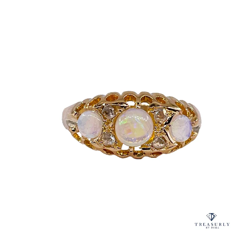 Bold geometric rings-1894 Victorian Antique Opal and Diamond Wedding Anniversary 18K Gold Ring Band